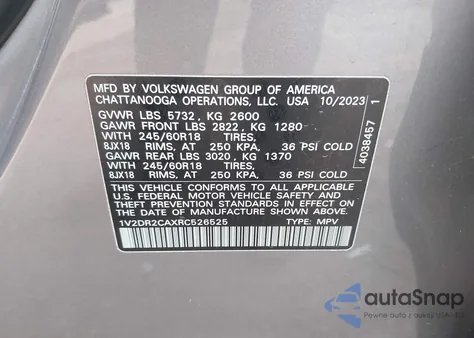 2024 Volkswagen Atlas 2.0T Se from USA, damaged, VIN 1V2DR2CAXRC526525